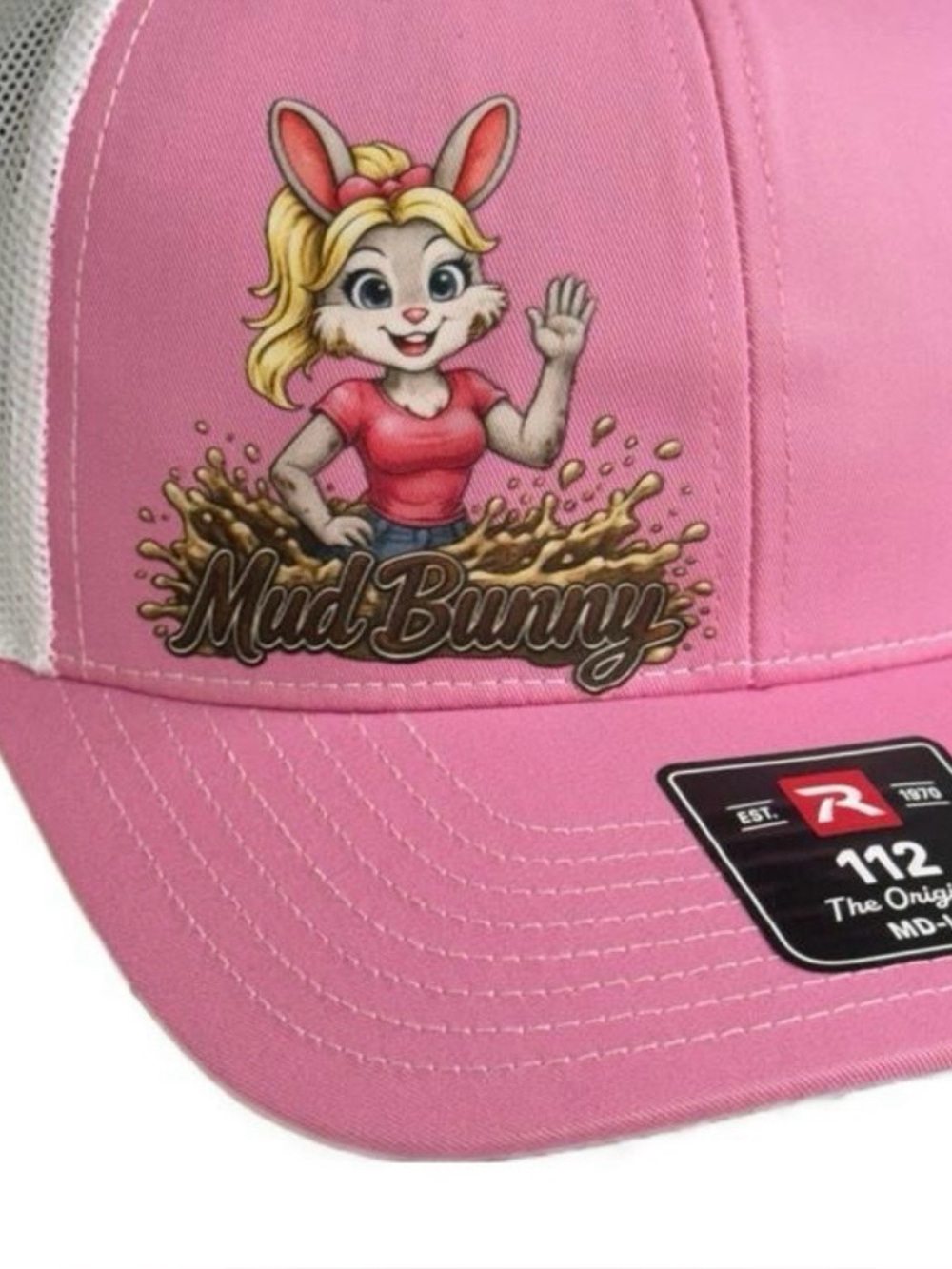 Mud Bunny DTF Transfer Mesh Back Curved Bill Snapback Cap - Picture 1 of 3